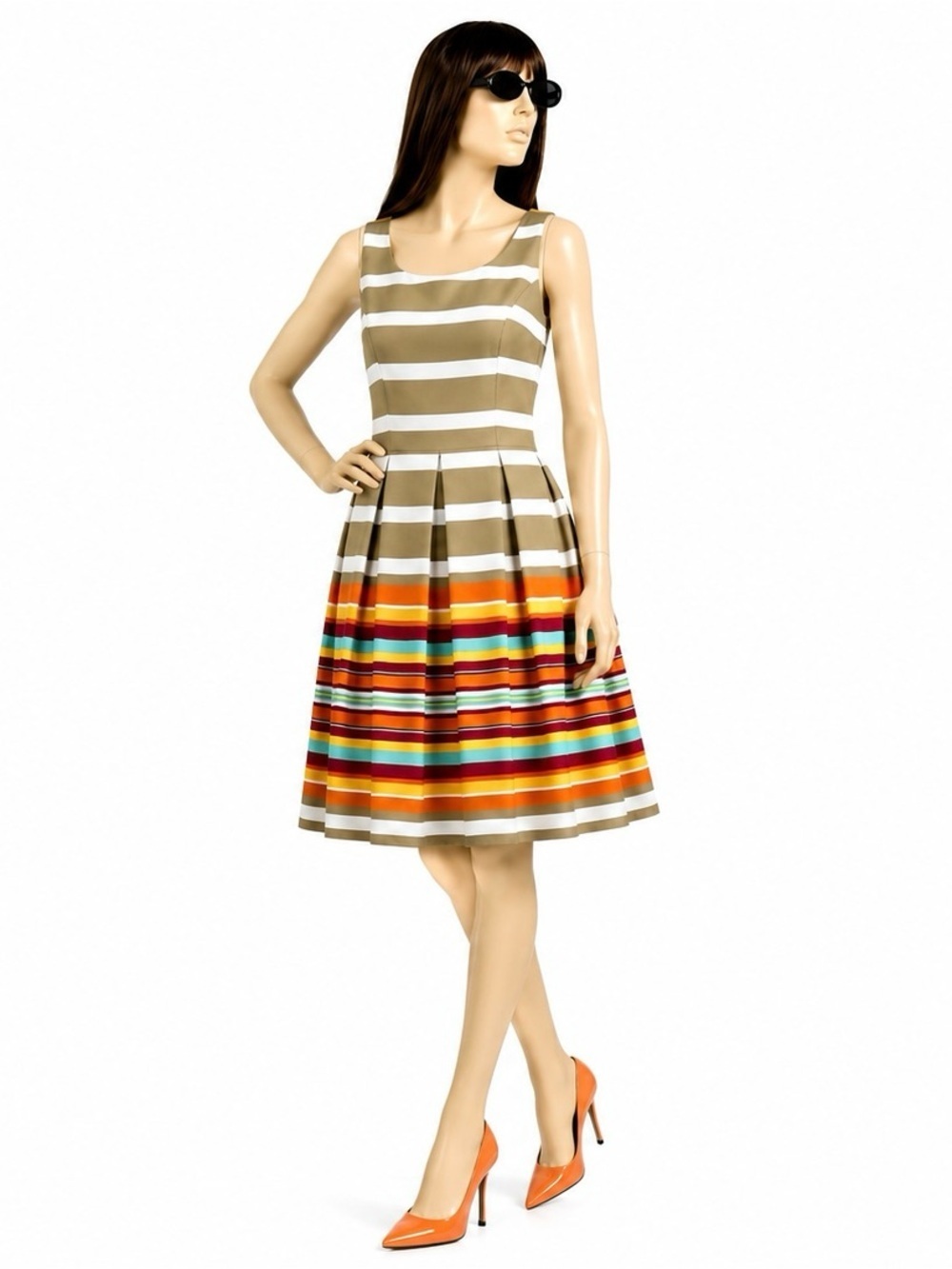 Ronni Nicole Colorblock Stripe Fit & Flare Dress Multicolor Pleated Size 6